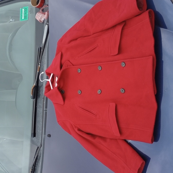 Women's j.Crew red size large wool buttom up jacket with cashmere lining